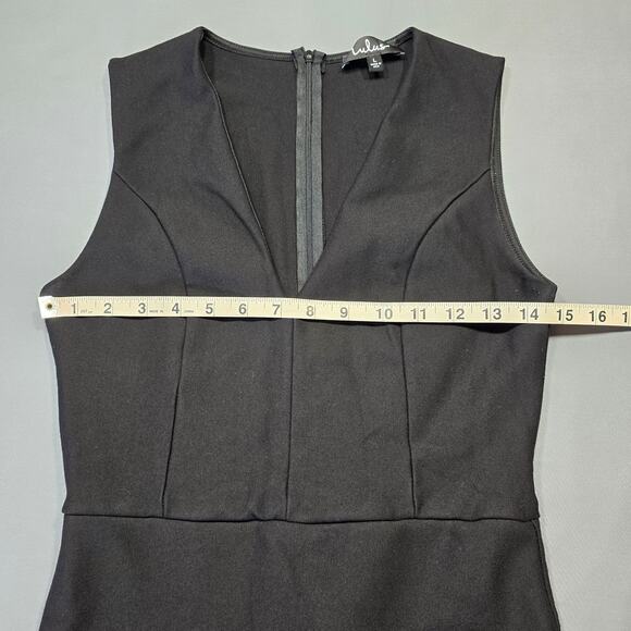 Lulus Black Dress Sleeveless Asymmetrical Sheath V-Neck Women Size L Bodycon Zip - Picture 7 of 10